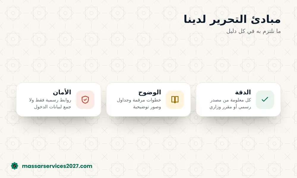 مبادئ تحرير Massar Services: الدقة والوضوح والأمان
