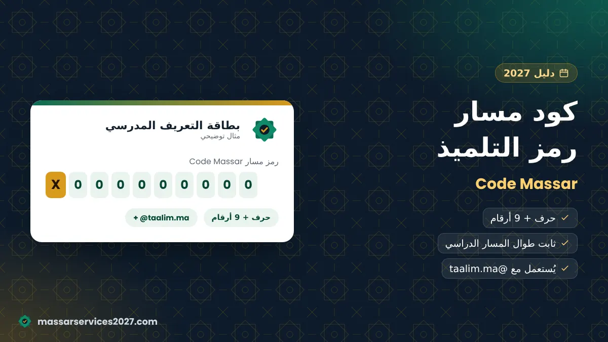 صيغة Code Massar: حرف وتسعة أرقام متبوعة بـ taalim.ma